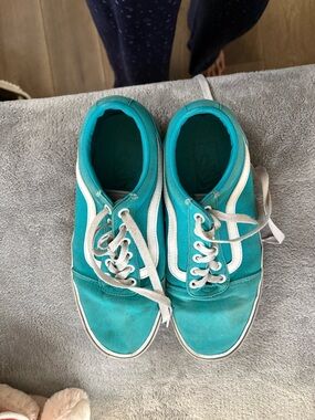 Vans Teal Canvas Low-Top Sneakers with White Stripe